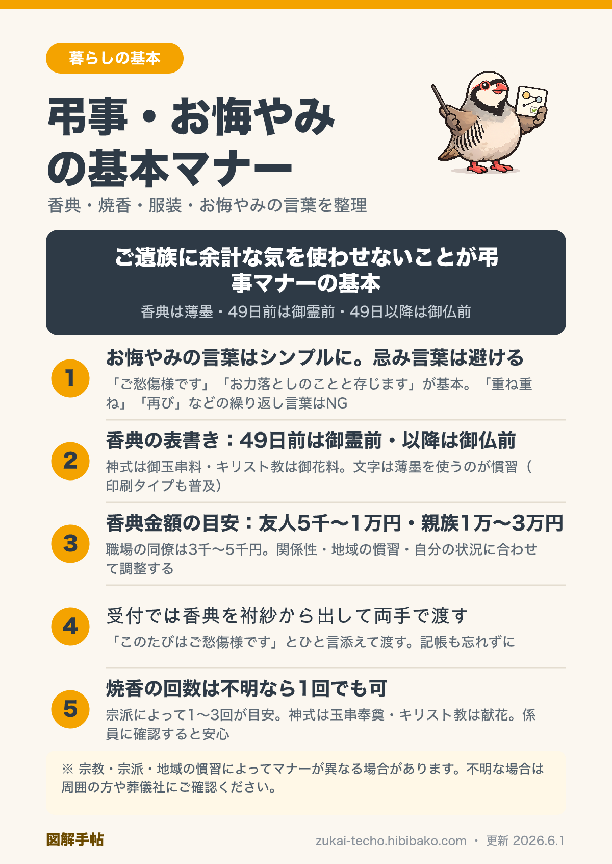 弔事・お悔やみの基本マナーと香典の書き方図解