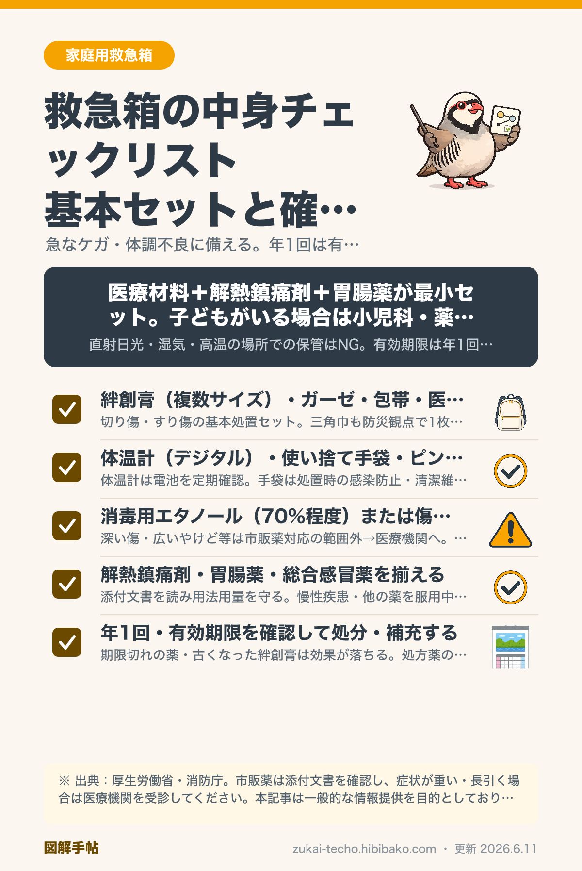 家庭用救急箱の中身と市販薬の選び方図解