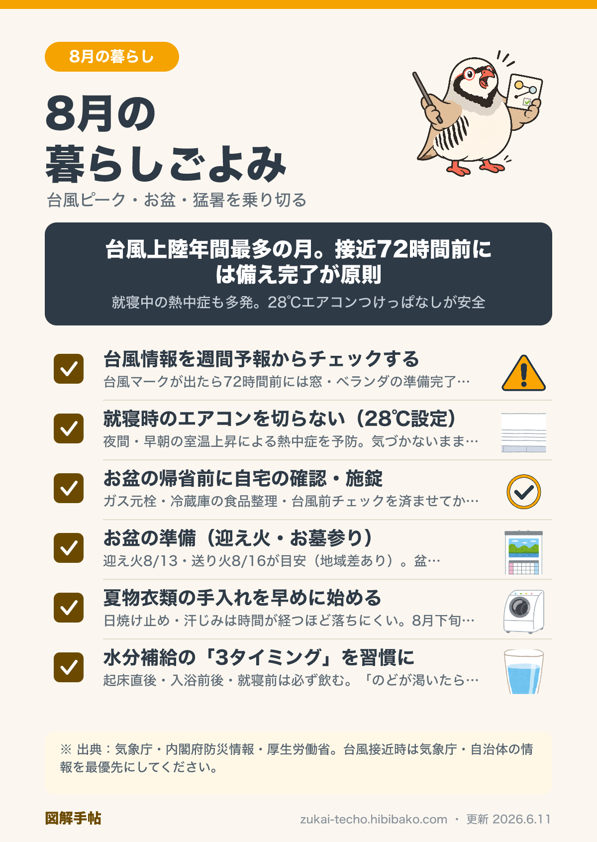 8月の暮らしごよみ チェックリスト図解