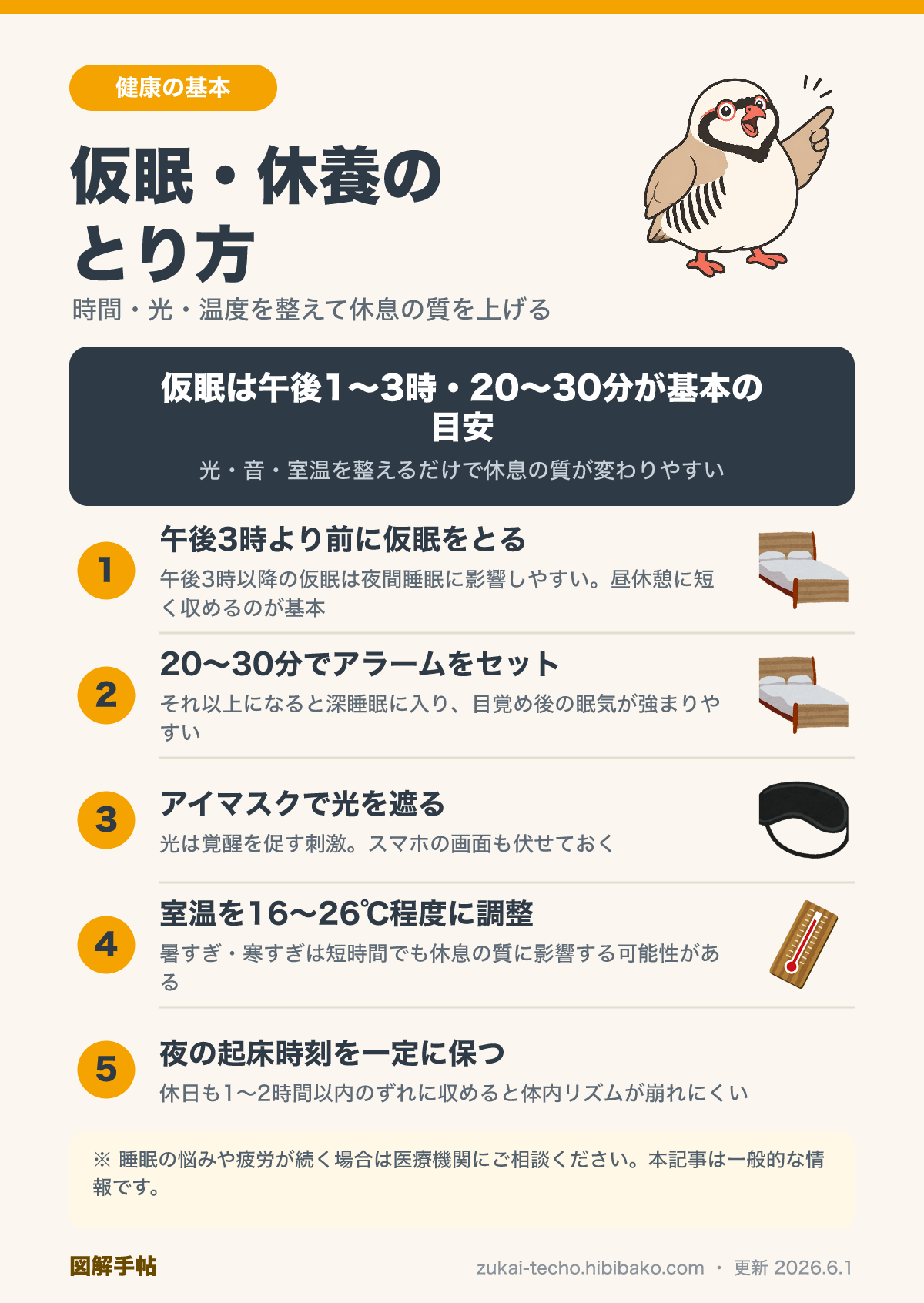 仮眠・休養のとり方の図解