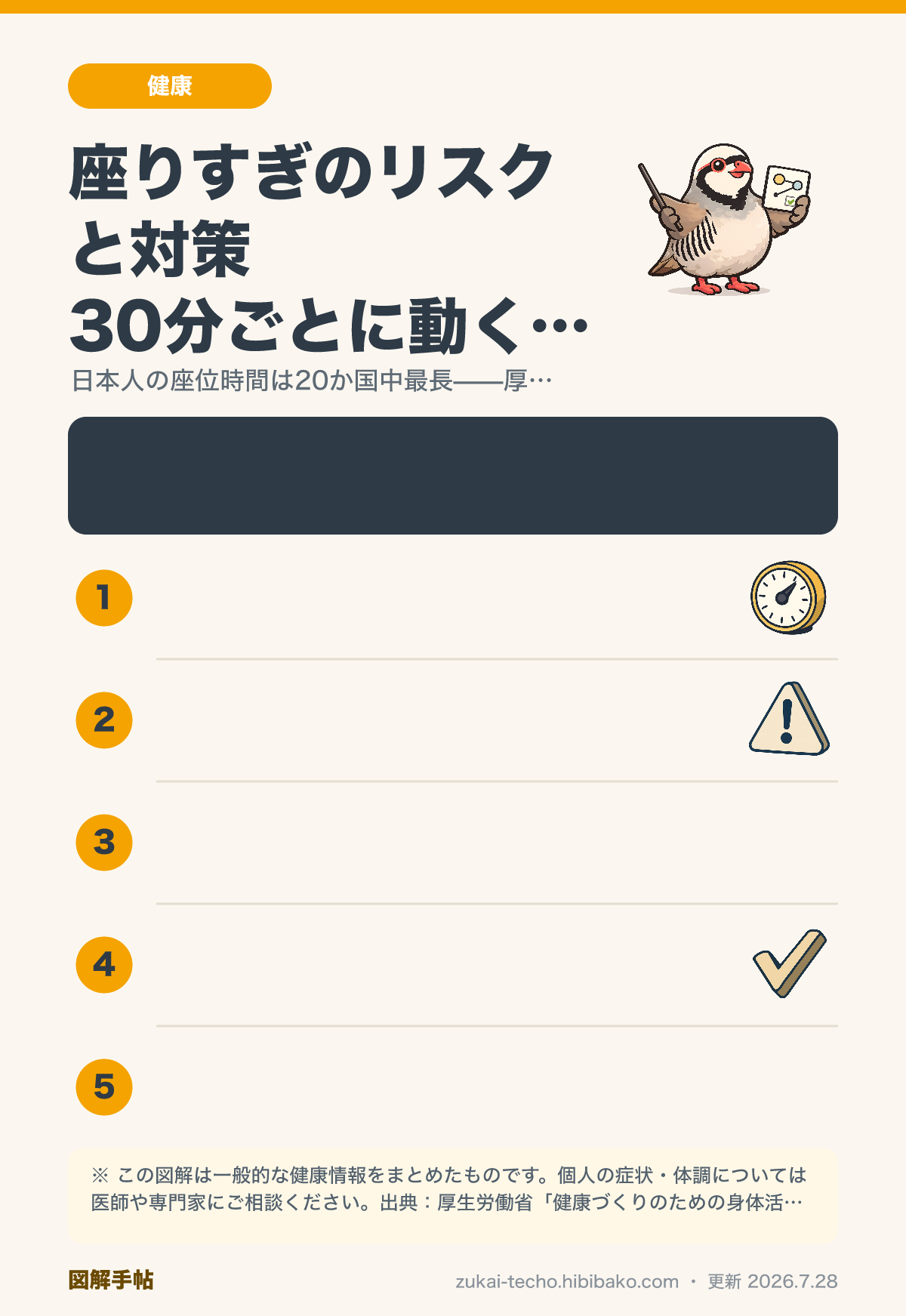 座りすぎのリスクと対策をまとめた図解