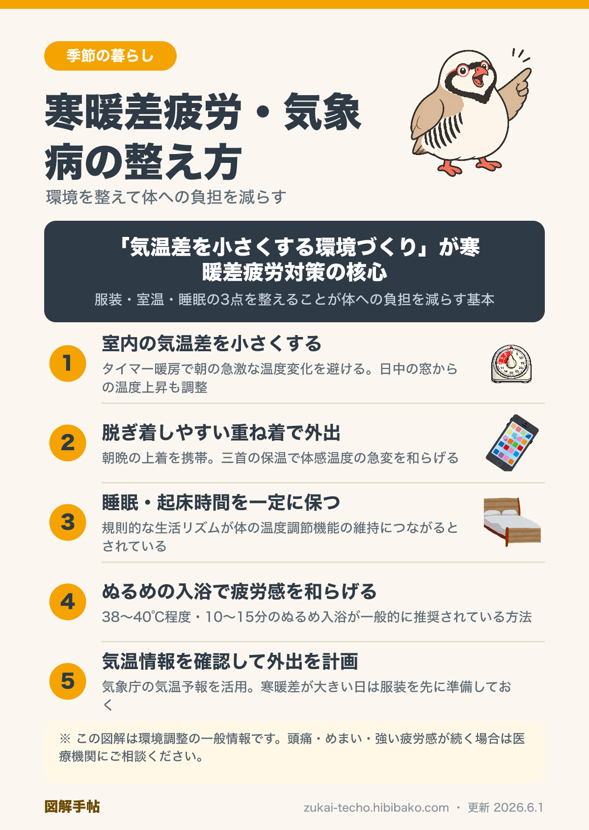 寒暖差疲労・気象病の整え方5つのポイントの図解